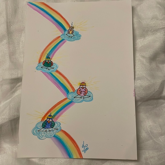 Unframed Original Watercolour Art by Alberta Artist Whimsical Bird Angels - Picture 1 of 4